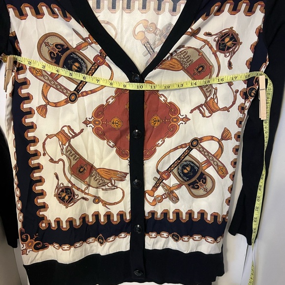 Brooks Brothers long equestrian cardigan V neck silk cotton spandex navy size L - Picture 8 of 11